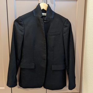 J. Crew Wool Regent Blazer, Black with Navy Blue Stripe, Petite Size 2P